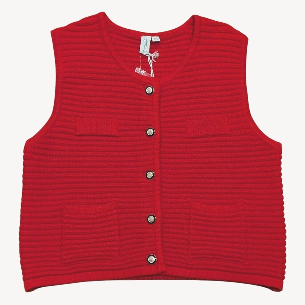 Joie Womens XL Red Ribbed Button Cardigan Vest Sweater Top Shirt Preppy NWT NEW